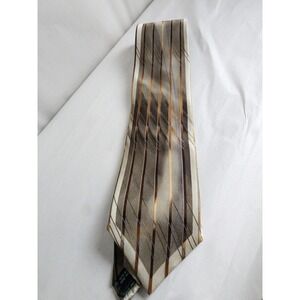 Stacy Adams Mens Silk Tie Taupe Brown Gold Geometric Striped Handmade Necktie